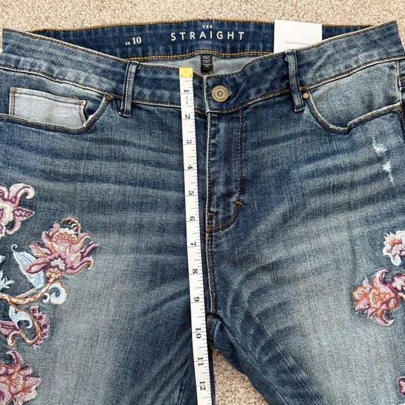 WHBM Straight Crop Jeans Size 10 Denim Floral Embroidered Cropped Raw Edge NWT - Picture 12 of 13